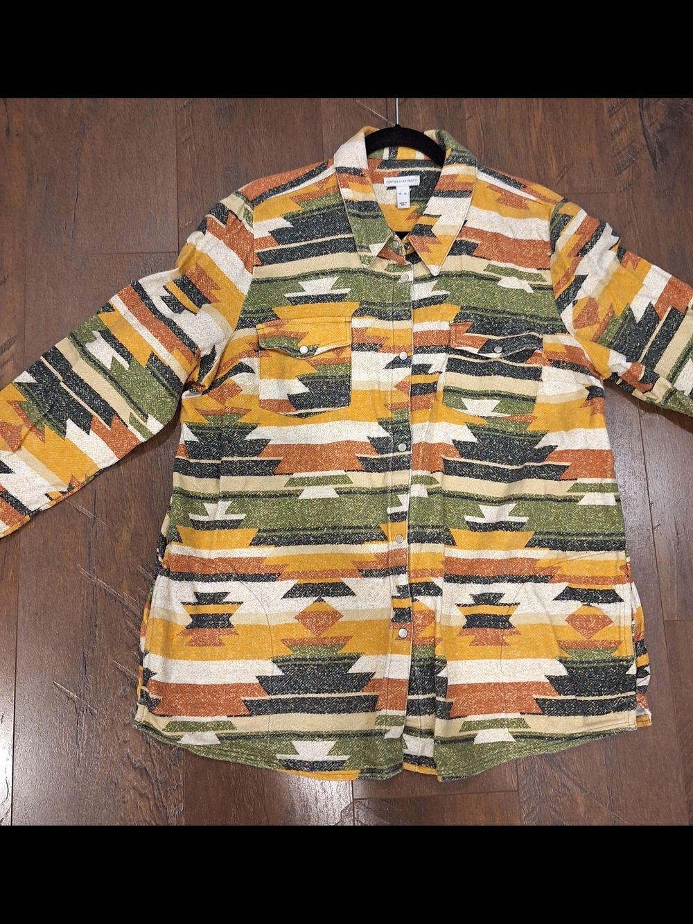 Qvc Canyon Retreat Aztec Print Button-Down Shirt Jacket in Mustard & Olive
